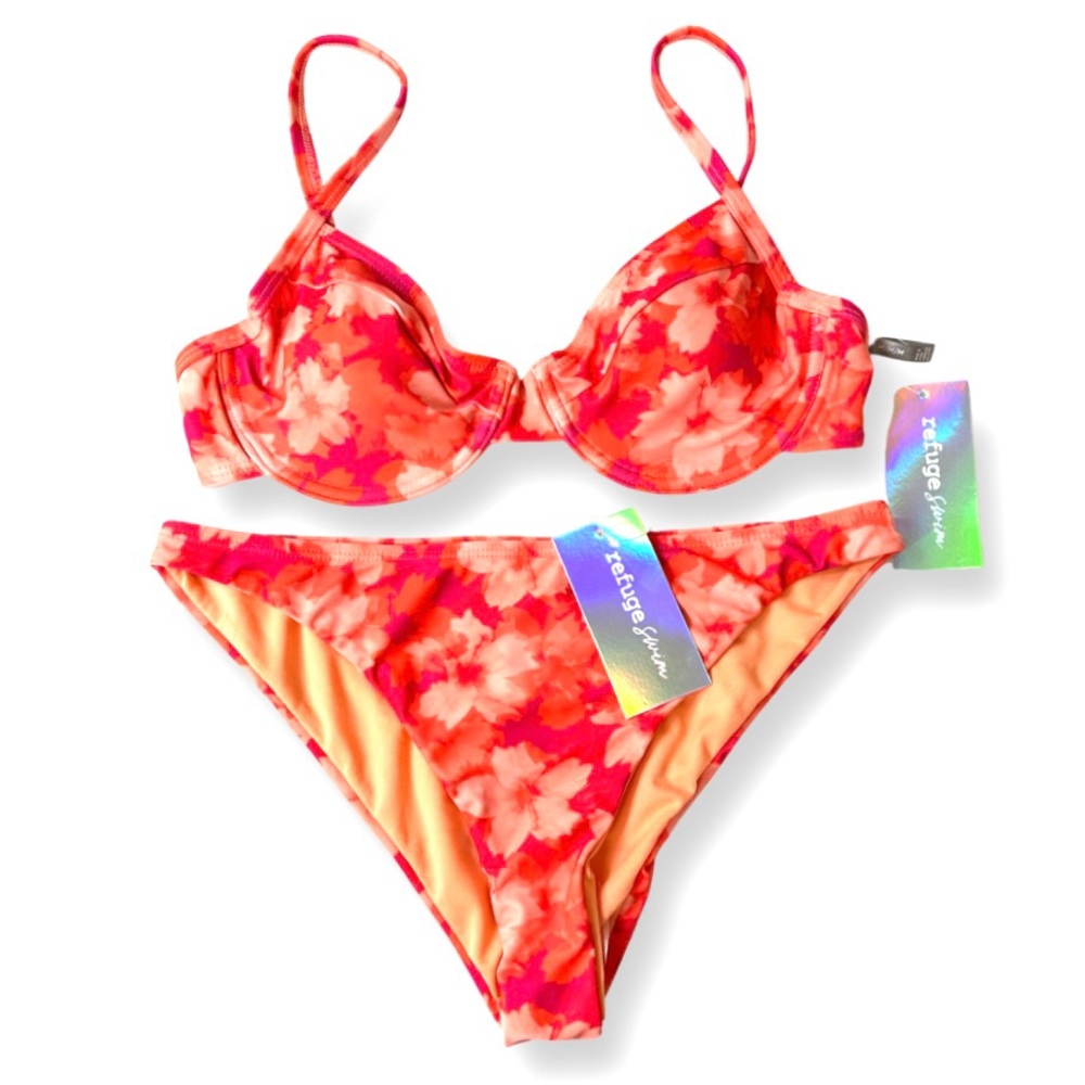 NWT Refuge Swim Orange Pink & Red Bikini Swimsuit Size M